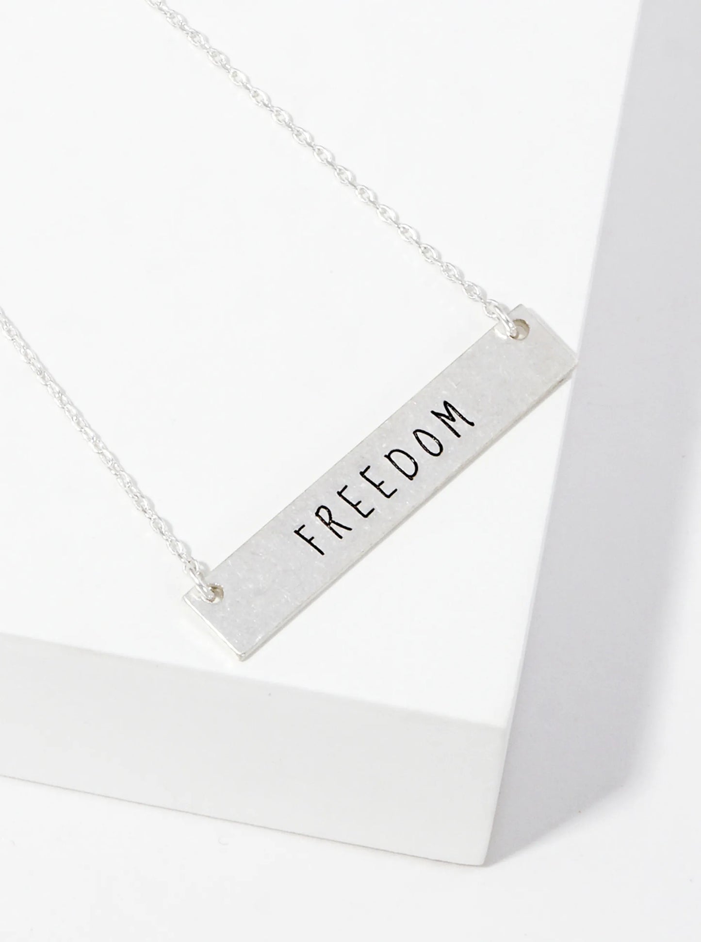 Freedom Engraved Horizontal Bar Pendant Necklace