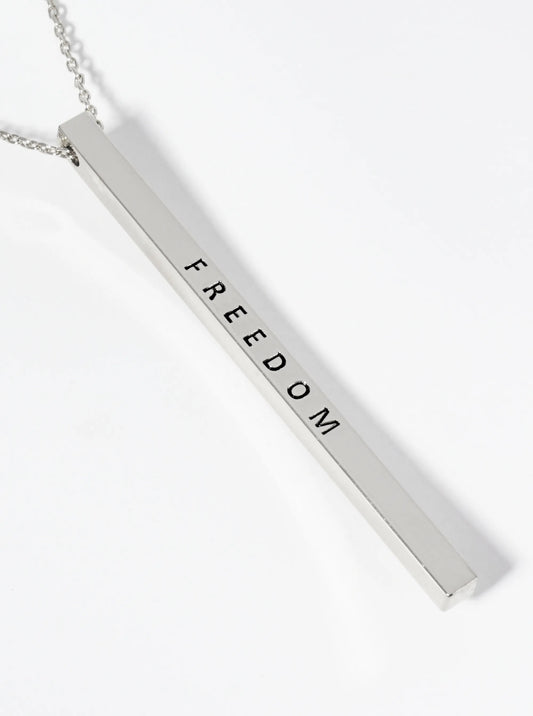 Freedom Engraved Vertical Bar Pendant Inspirational Necklace