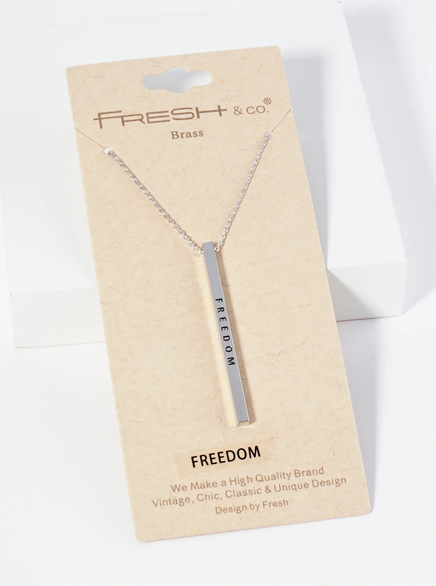 Freedom Engraved Vertical Bar Pendant Inspirational Necklace