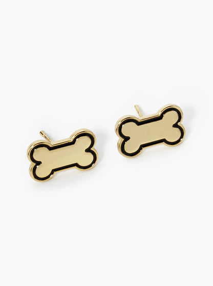Game Day Mascot 18K Gold Dipped 9mm Enamel Dog Bone Treat Stud Earrings