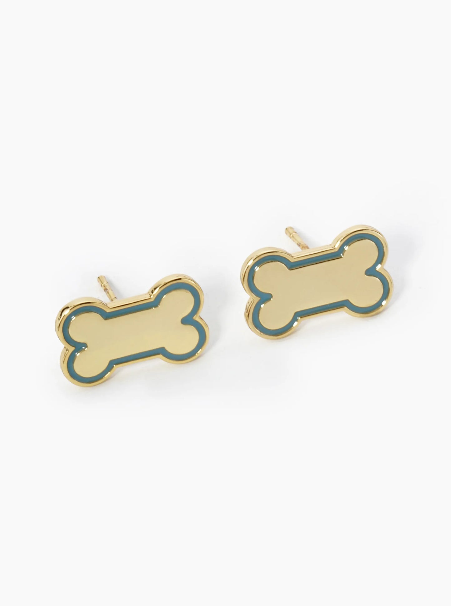 Game Day Mascot 18K Gold Dipped 9mm Enamel Dog Bone Treat Stud Earrings