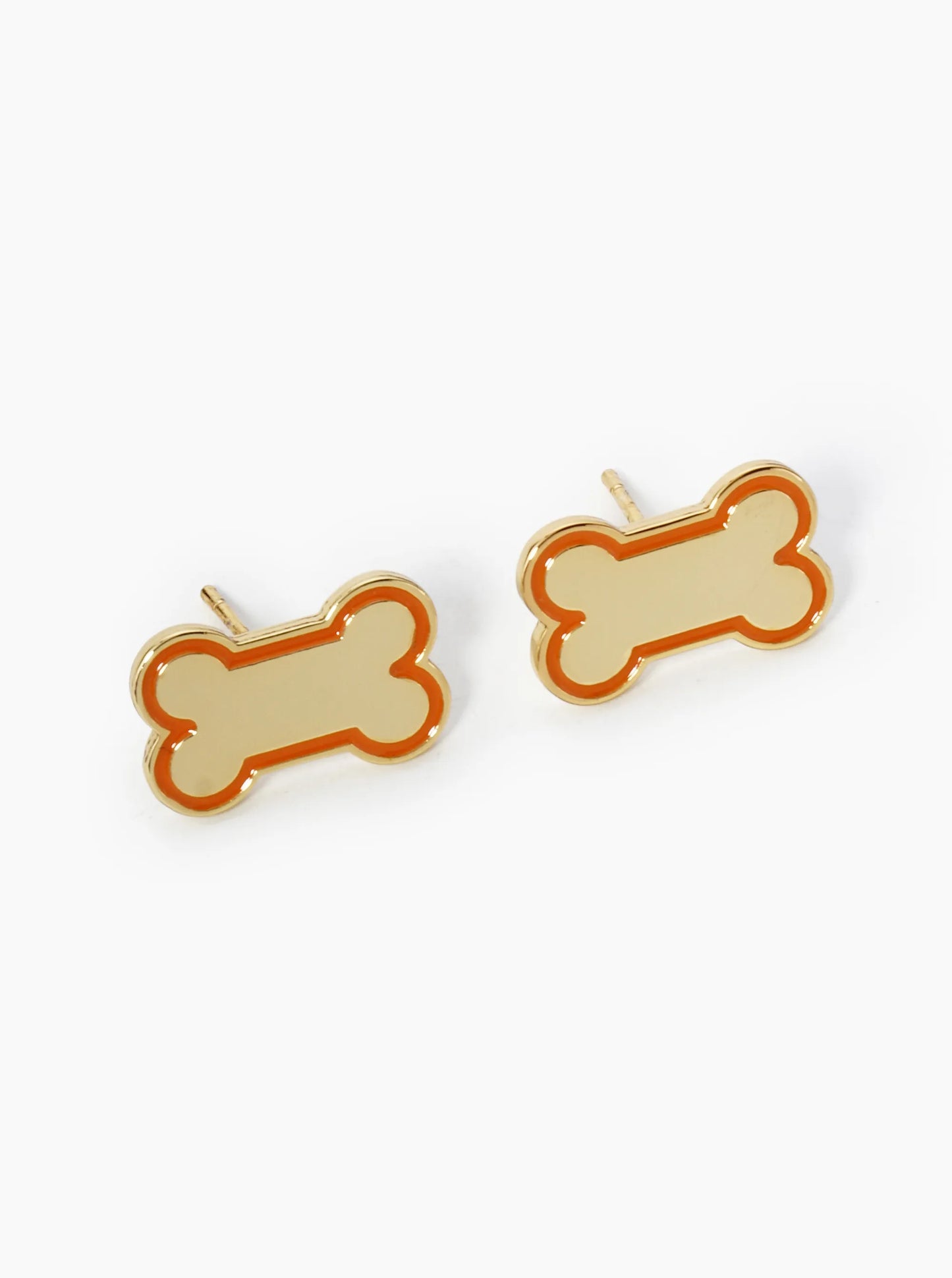 Game Day Mascot 18K Gold Dipped 9mm Enamel Dog Bone Treat Stud Earrings