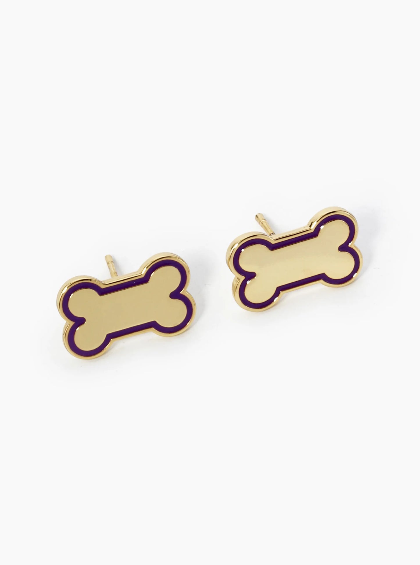 Game Day Mascot 18K Gold Dipped 9mm Enamel Dog Bone Treat Stud Earrings