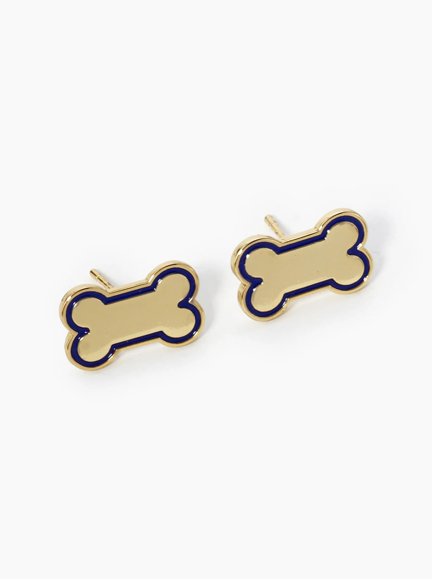 Game Day Mascot 18K Gold Dipped 9mm Enamel Dog Bone Treat Stud Earrings