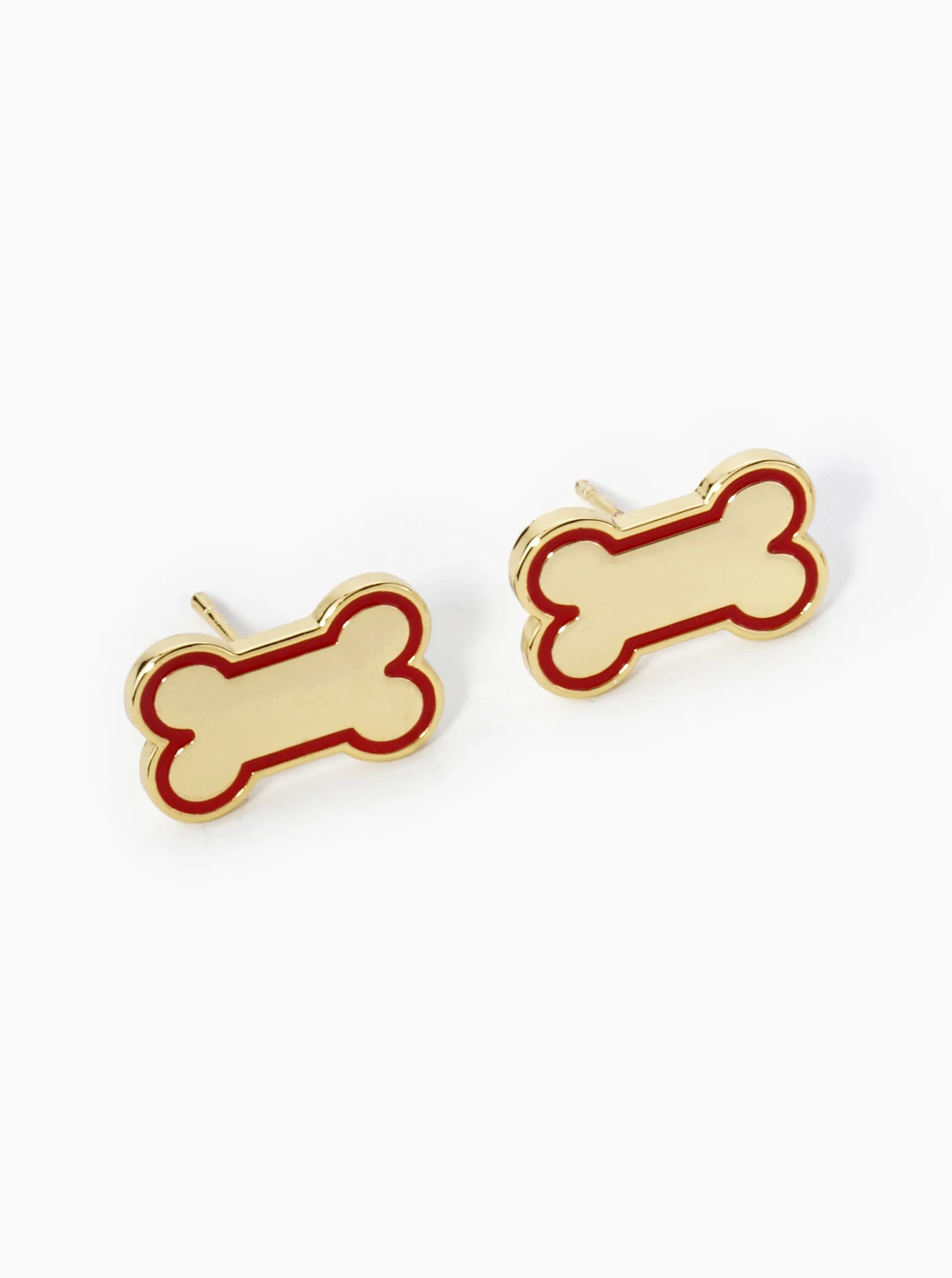 Game Day Mascot 18K Gold Dipped 9mm Enamel Dog Bone Treat Stud Earrings