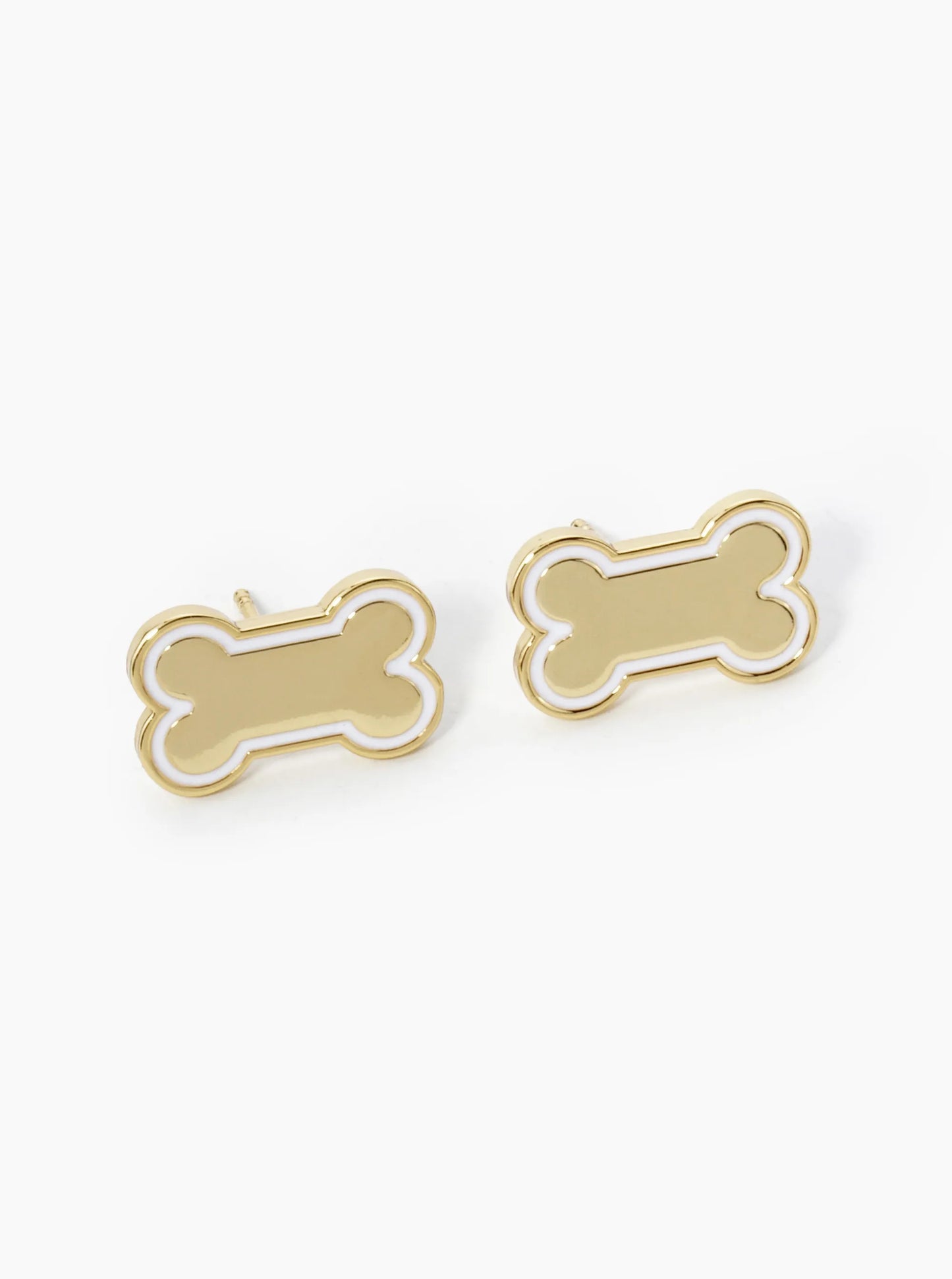 Game Day Mascot 18K Gold Dipped 9mm Enamel Dog Bone Treat Stud Earrings