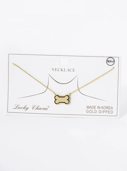 Game Day Mascot 18K Gold Dipped Enamel Dog Bone Treat Pendant Necklace