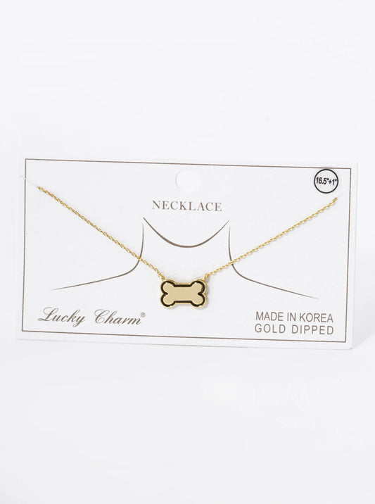 Game Day Mascot 18K Gold Dipped Enamel Dog Bone Treat Pendant Necklace