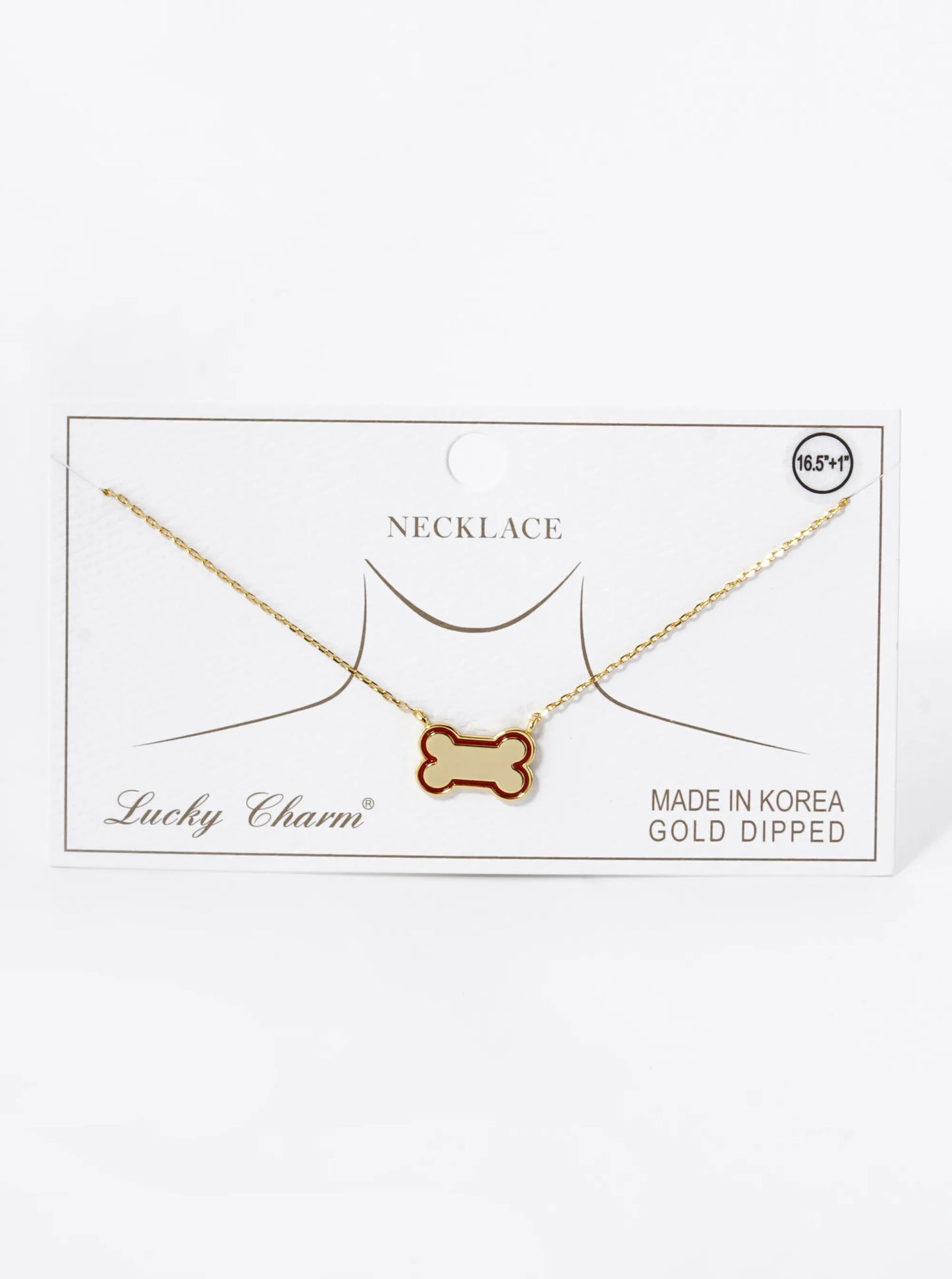 Game Day Mascot 18K Gold Dipped Enamel Dog Bone Treat Pendant Necklace