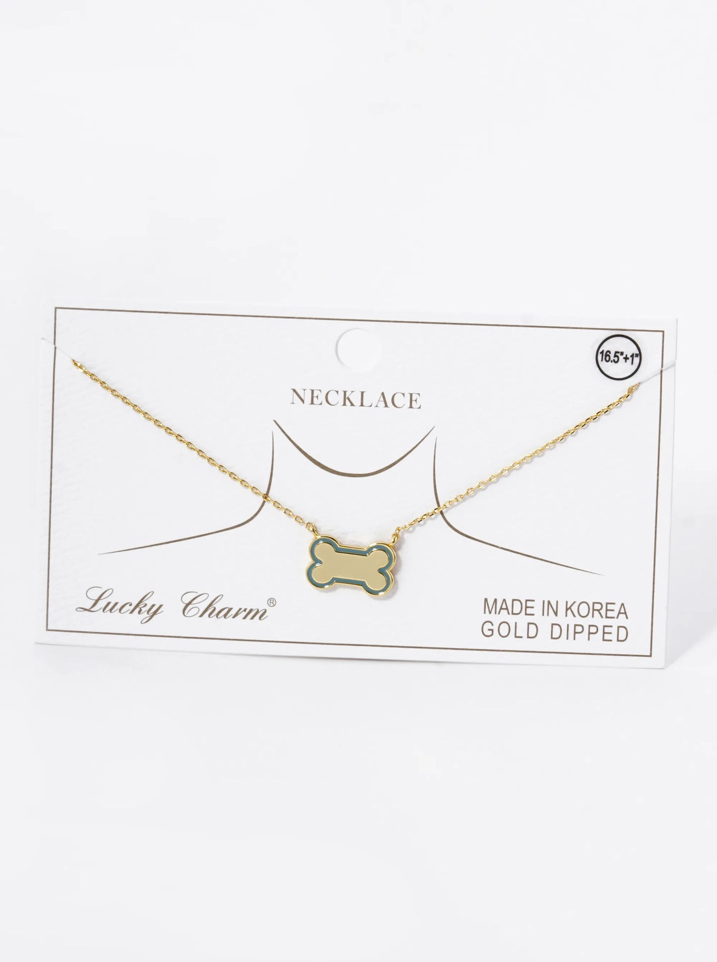 Game Day Mascot 18K Gold Dipped Enamel Dog Bone Treat Pendant Necklace