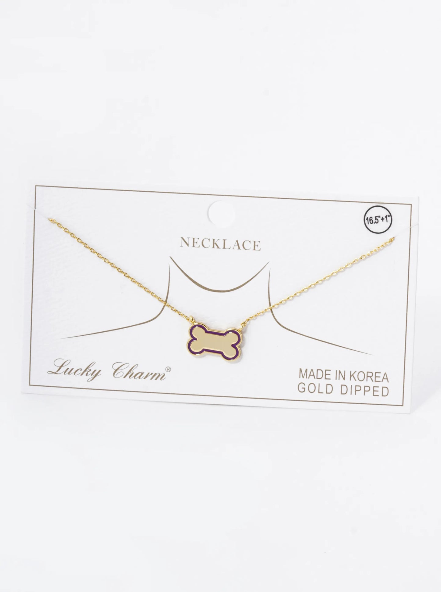 Game Day Mascot 18K Gold Dipped Enamel Dog Bone Treat Pendant Necklace