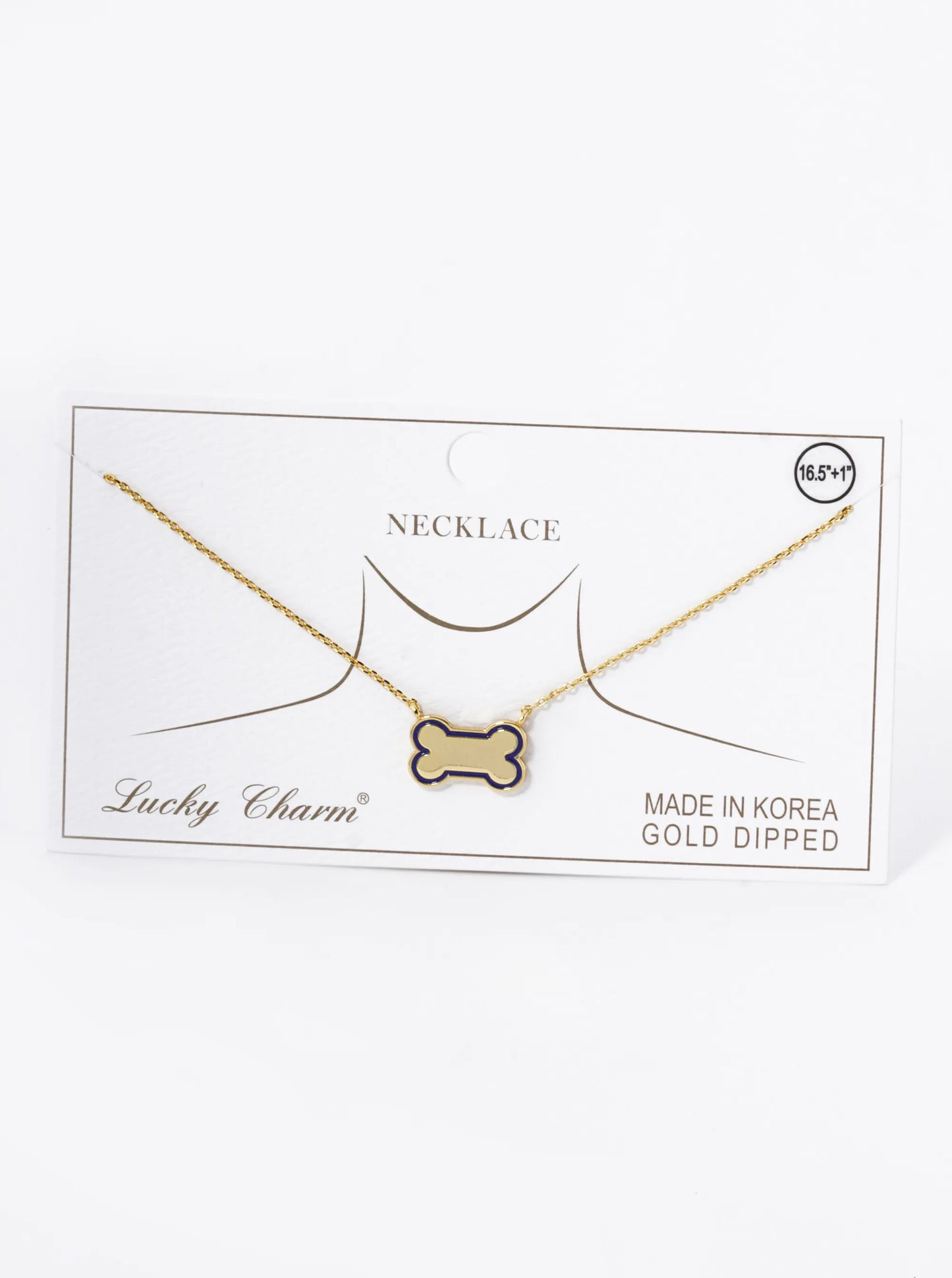 Game Day Mascot 18K Gold Dipped Enamel Dog Bone Treat Pendant Necklace