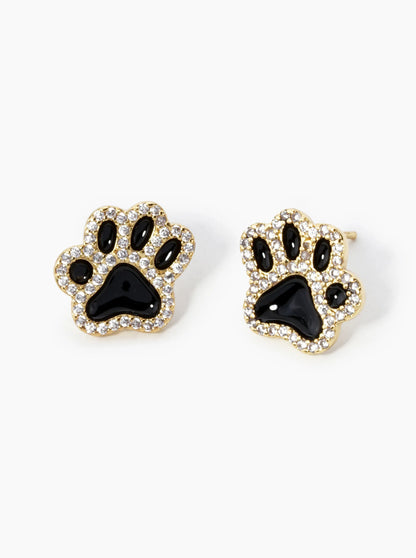 Game Day Mascot 18K Gold Dipped Micro Pave Set Cubic Zirconia 13mm Enamel Paw Stud Earrings