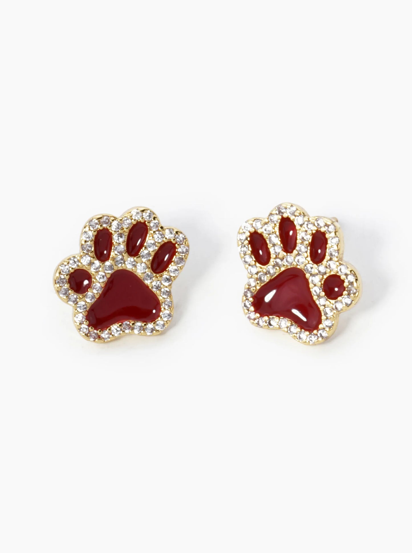 Game Day Mascot 18K Gold Dipped Micro Pave Set Cubic Zirconia 13mm Enamel Paw Stud Earrings