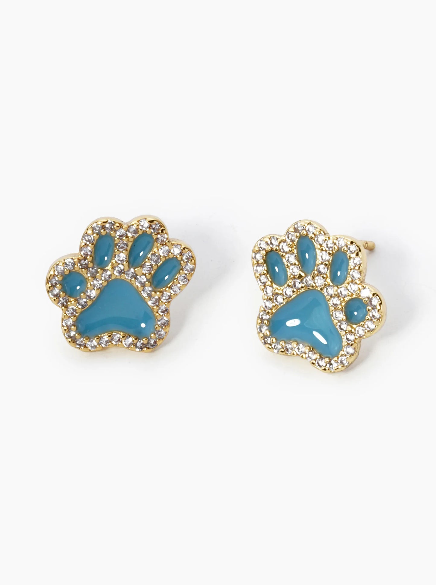 Game Day Mascot 18K Gold Dipped Micro Pave Set Cubic Zirconia 13mm Enamel Paw Stud Earrings