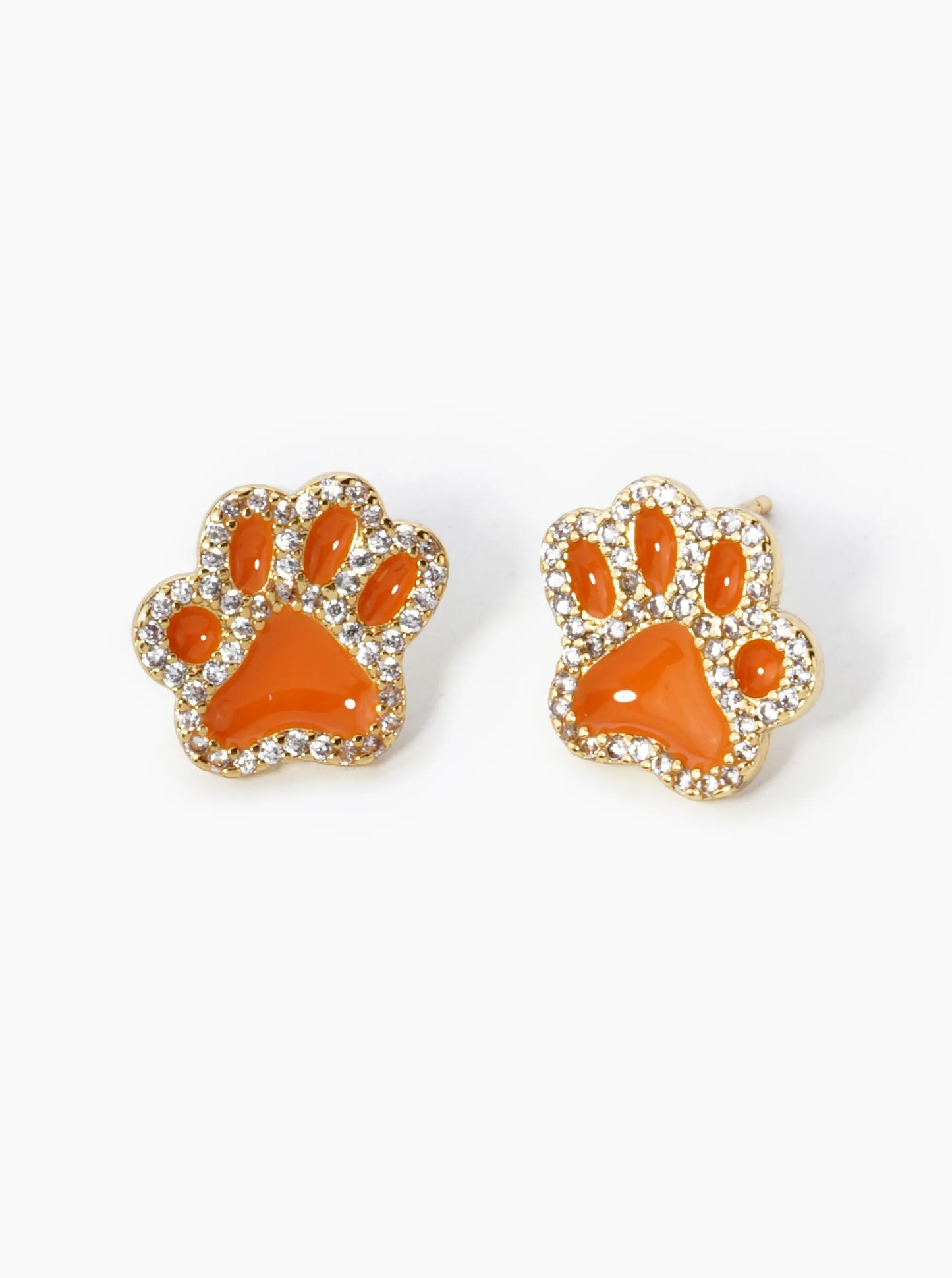 Game Day Mascot 18K Gold Dipped Micro Pave Set Cubic Zirconia 13mm Enamel Paw Stud Earrings