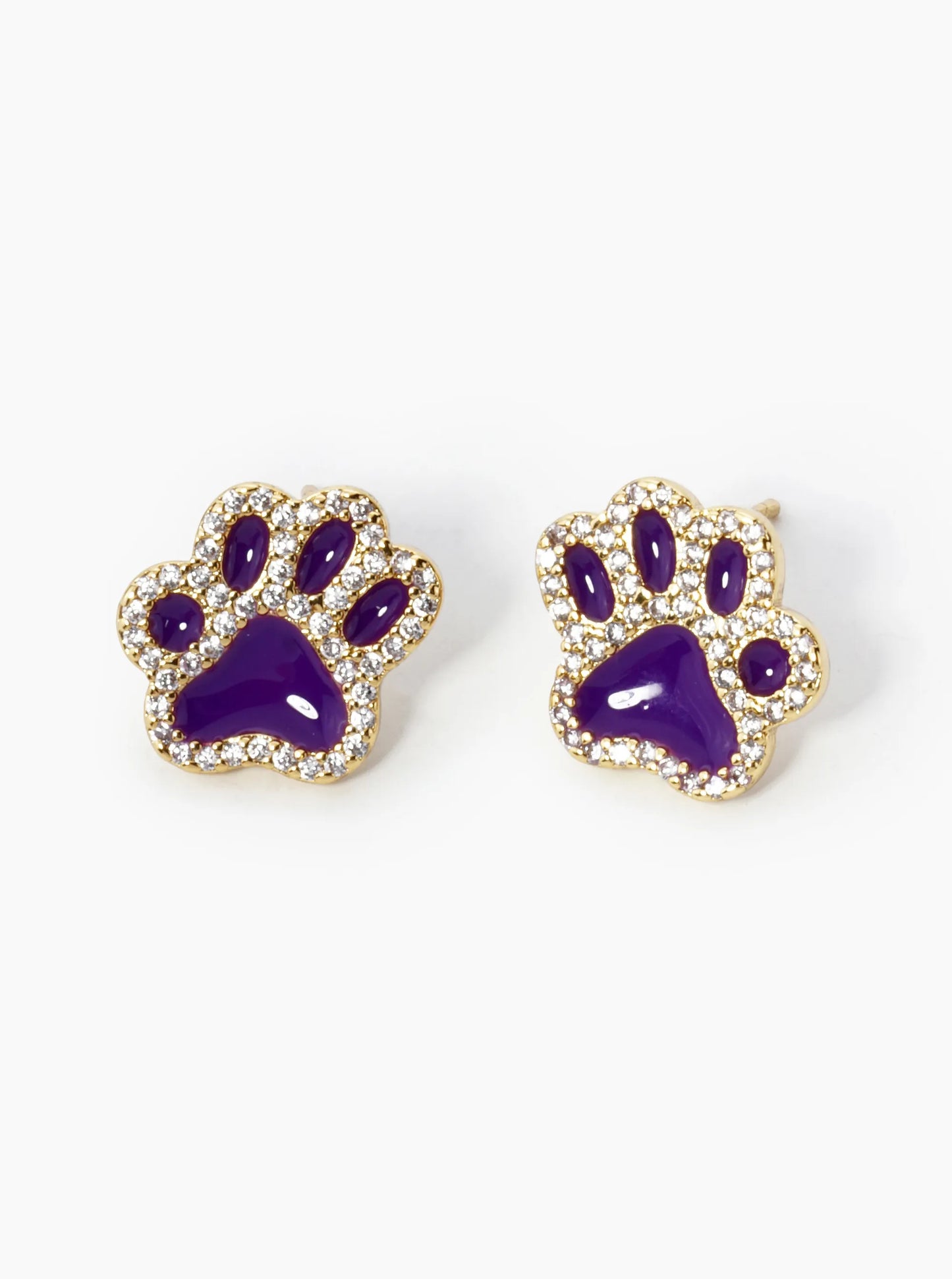 Game Day Mascot 18K Gold Dipped Micro Pave Set Cubic Zirconia 13mm Enamel Paw Stud Earrings