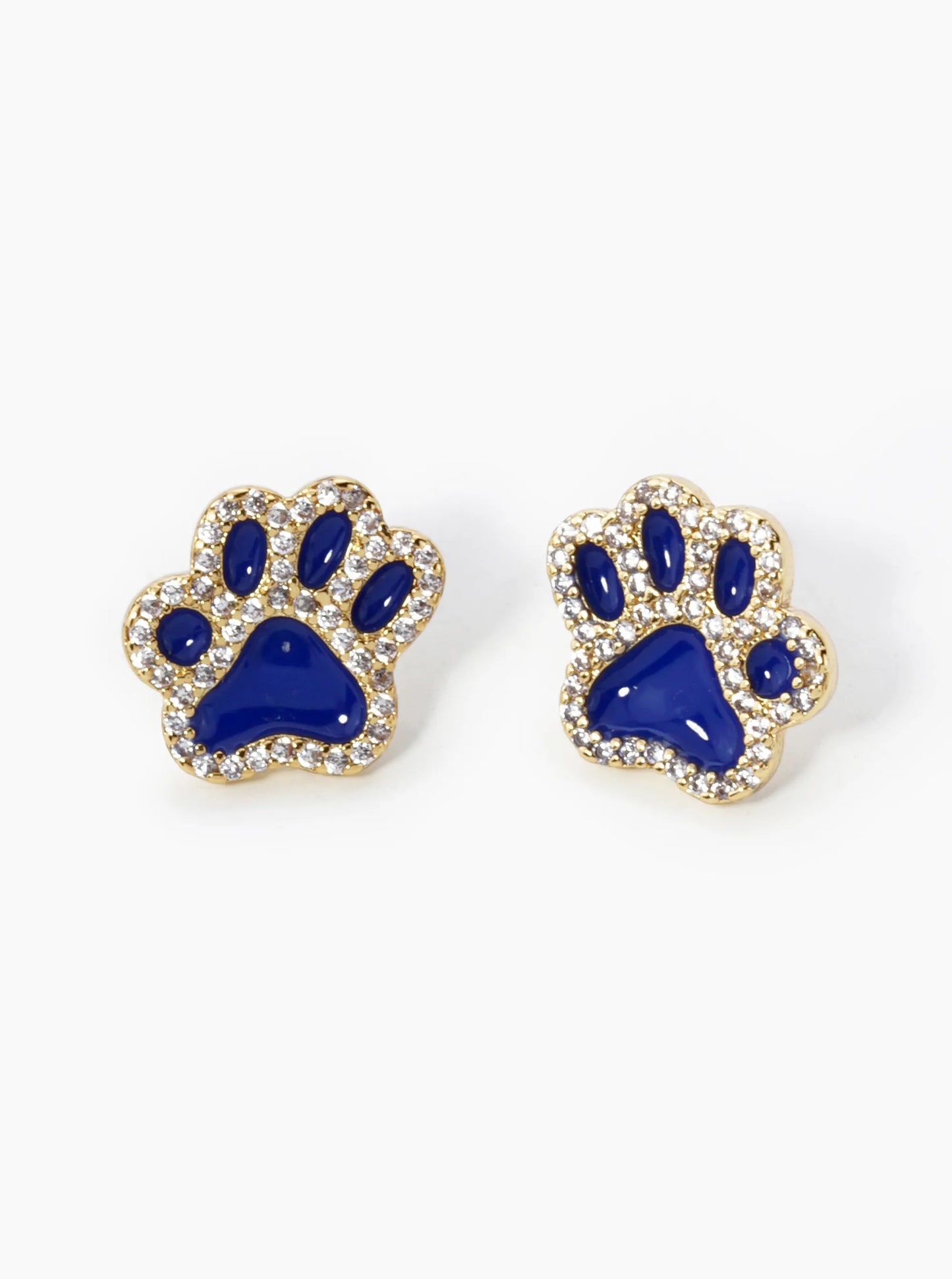 Game Day Mascot 18K Gold Dipped Micro Pave Set Cubic Zirconia 13mm Enamel Paw Stud Earrings