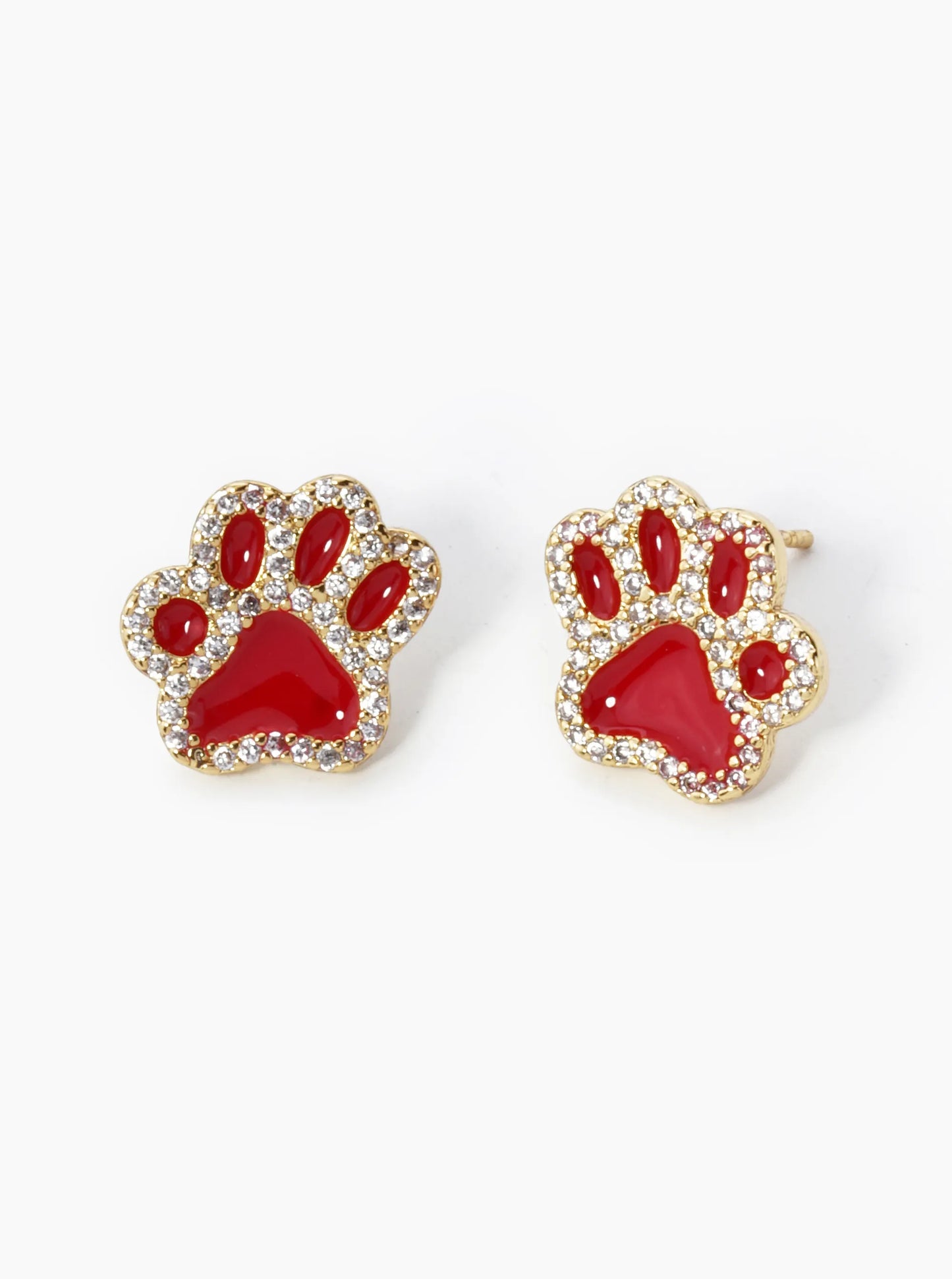 Game Day Mascot 18K Gold Dipped Micro Pave Set Cubic Zirconia 13mm Enamel Paw Stud Earrings