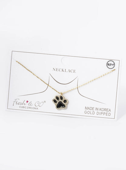 Game Day Mascot 18K Gold Dipped Micro Pave Set Cubic Zirconia Enamel Paw Pendant Necklace