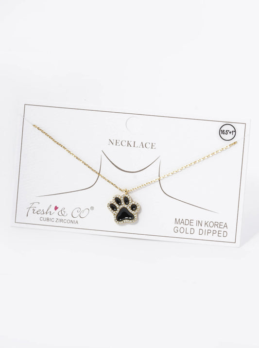 Game Day Mascot 18K Gold Dipped Micro Pave Set Cubic Zirconia Enamel Paw Pendant Necklace