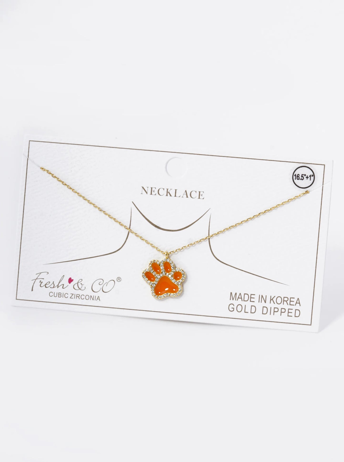 Game Day Mascot 18K Gold Dipped Micro Pave Set Cubic Zirconia Enamel Paw Pendant Necklace