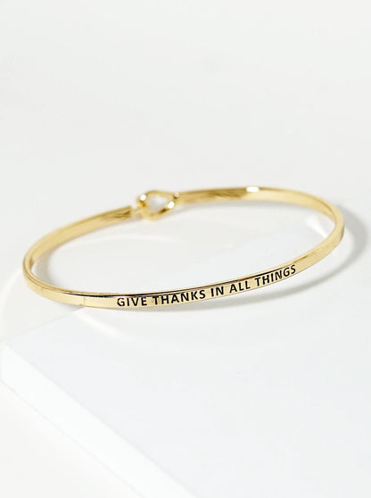 Give Thanks In All Things Engraved Inspirational Bangle Bracelet