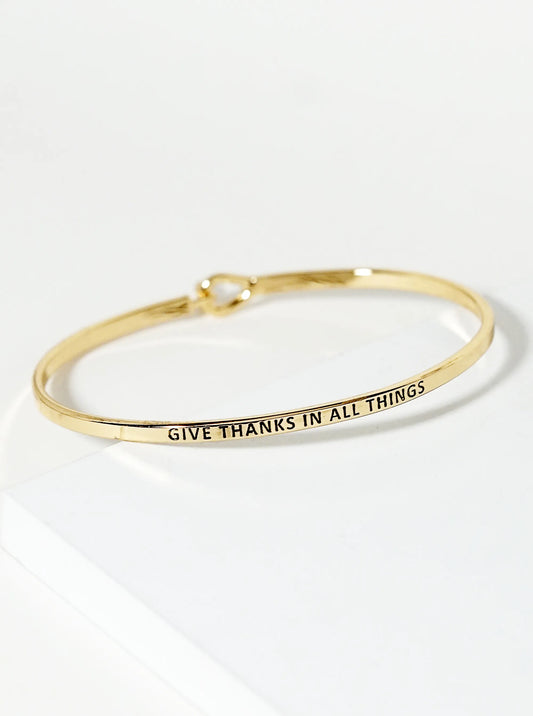 Give Thanks In All Things Engraved Inspirational Bangle Bracelet