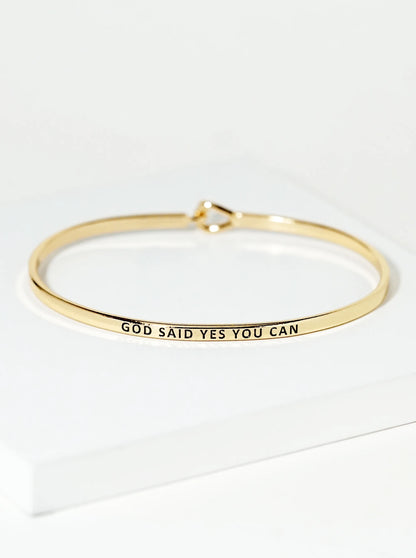 God Said Yes You Can Engraved Inspirational Bangle Bracelet