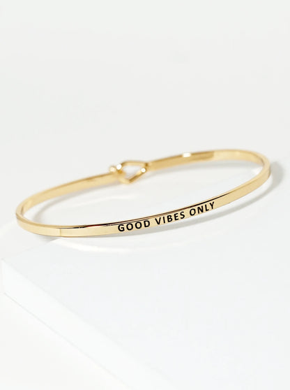 Good Vibes Only Engraved Inspirational Bangle Bracelet