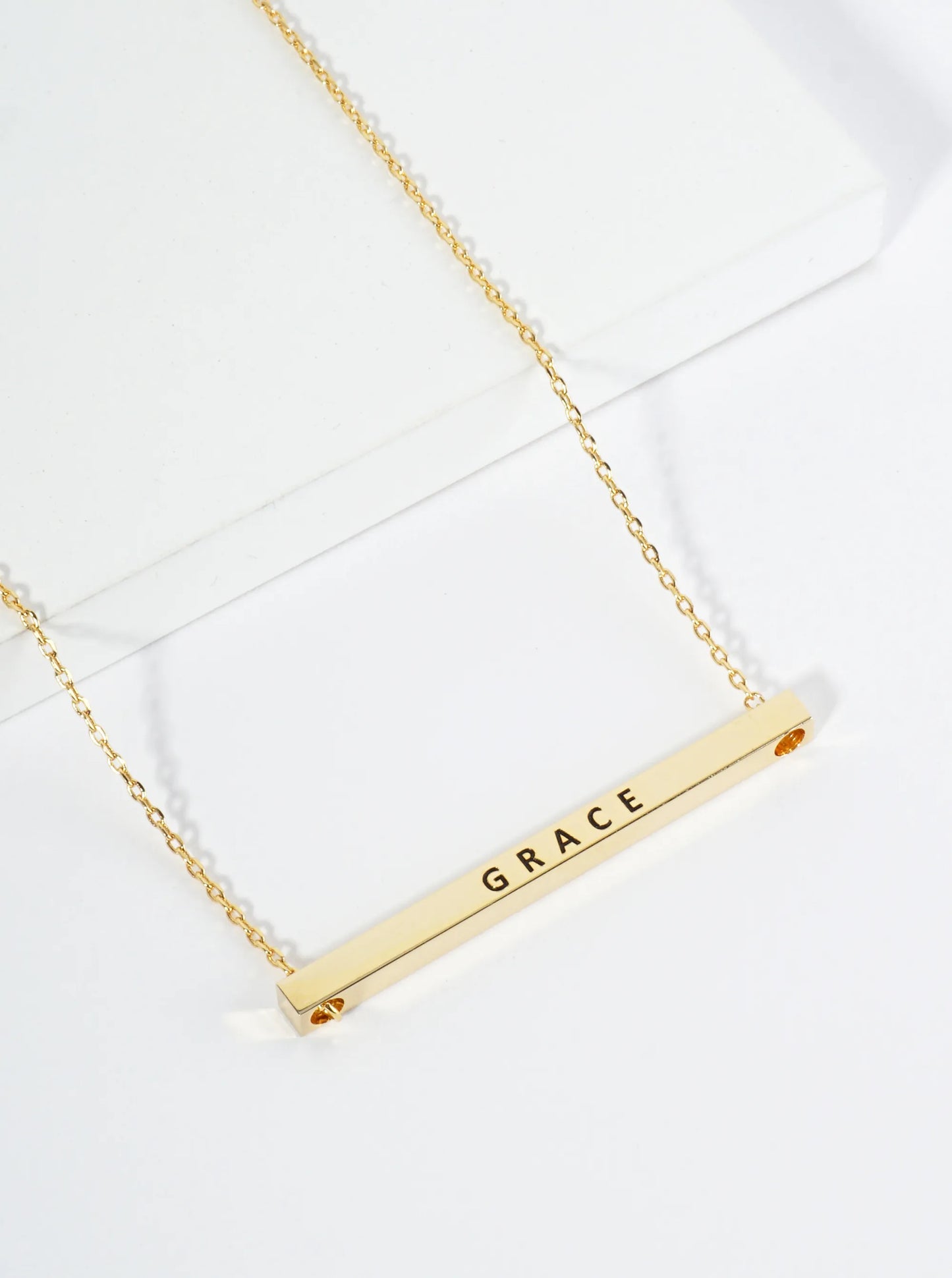 Grace Engraved 18K Gold Dipped Horizontal Brass Bar Pendant Inspirational Necklace