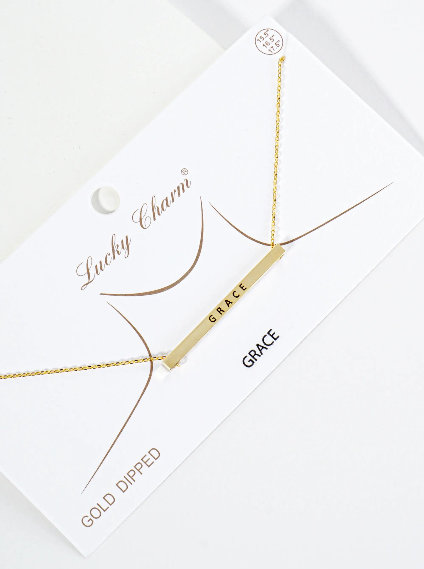 Grace Engraved 18K Gold Dipped Horizontal Brass Bar Pendant Inspirational Necklace