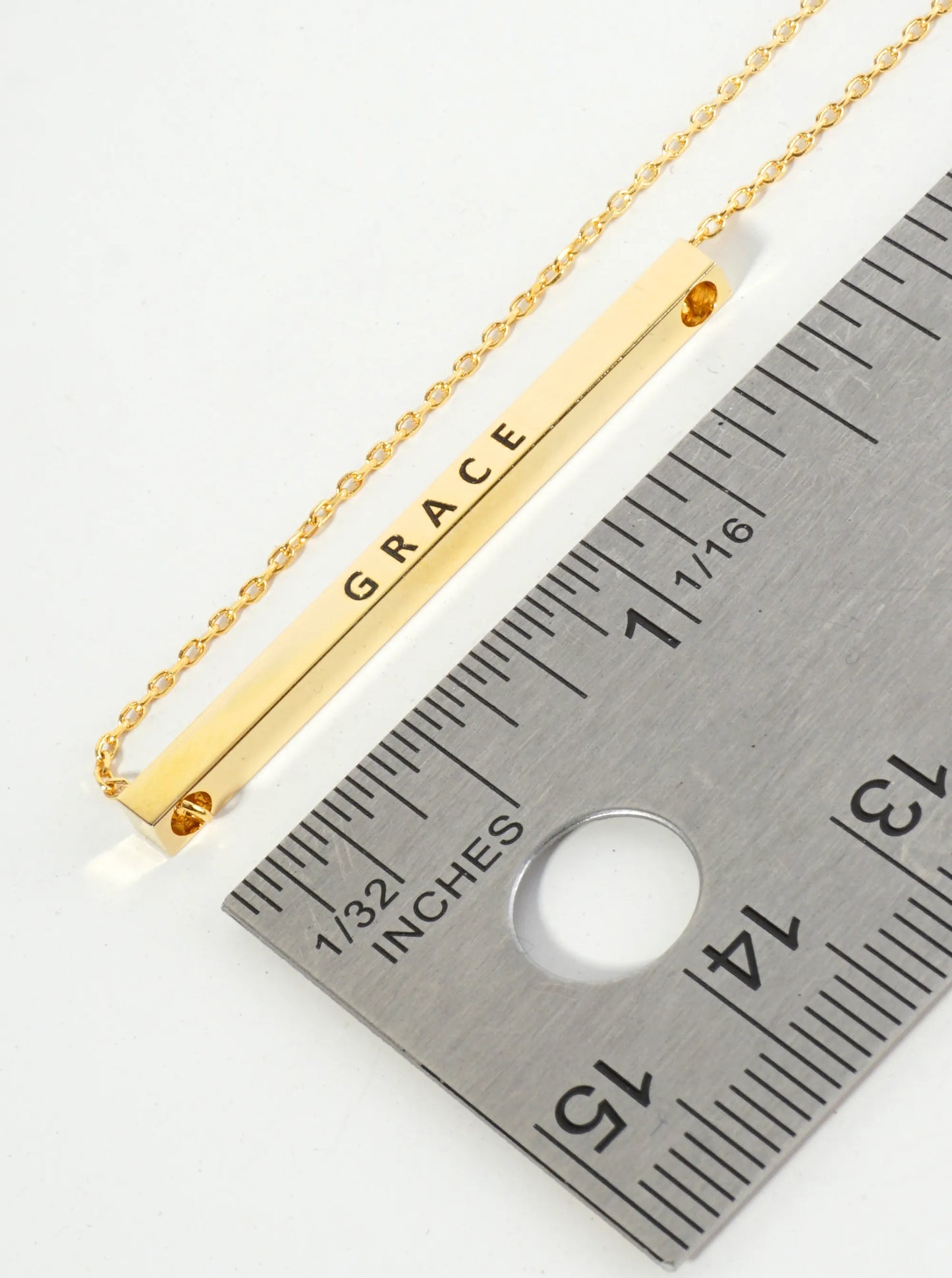 Grace Engraved 18K Gold Dipped Horizontal Brass Bar Pendant Inspirational Necklace