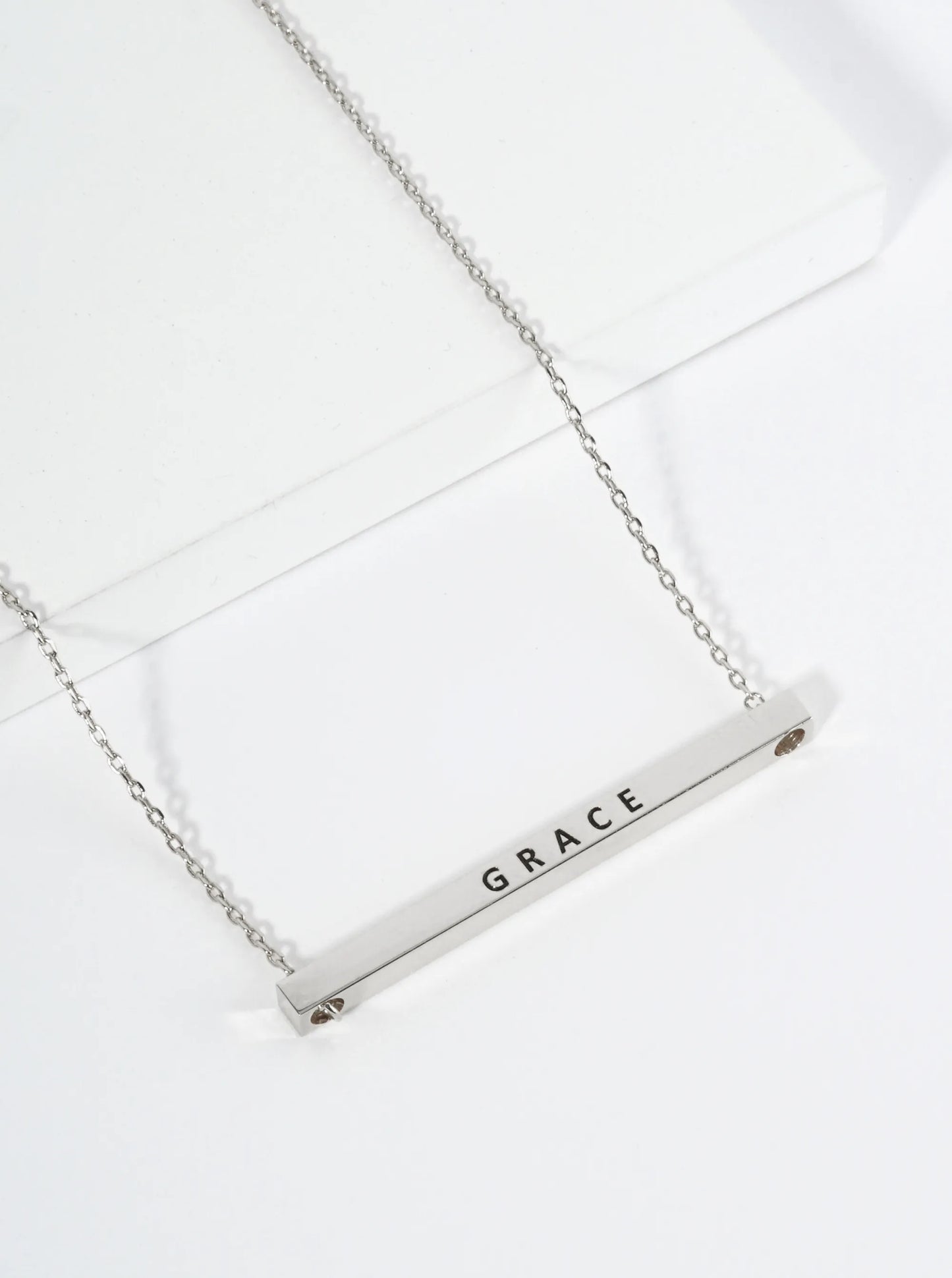 Grace Engraved 18K Gold Dipped Horizontal Brass Bar Pendant Inspirational Necklace