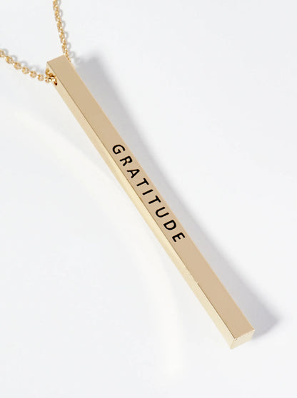 Gratitude Engraved Vertical Bar Pendant Inspirational Necklace