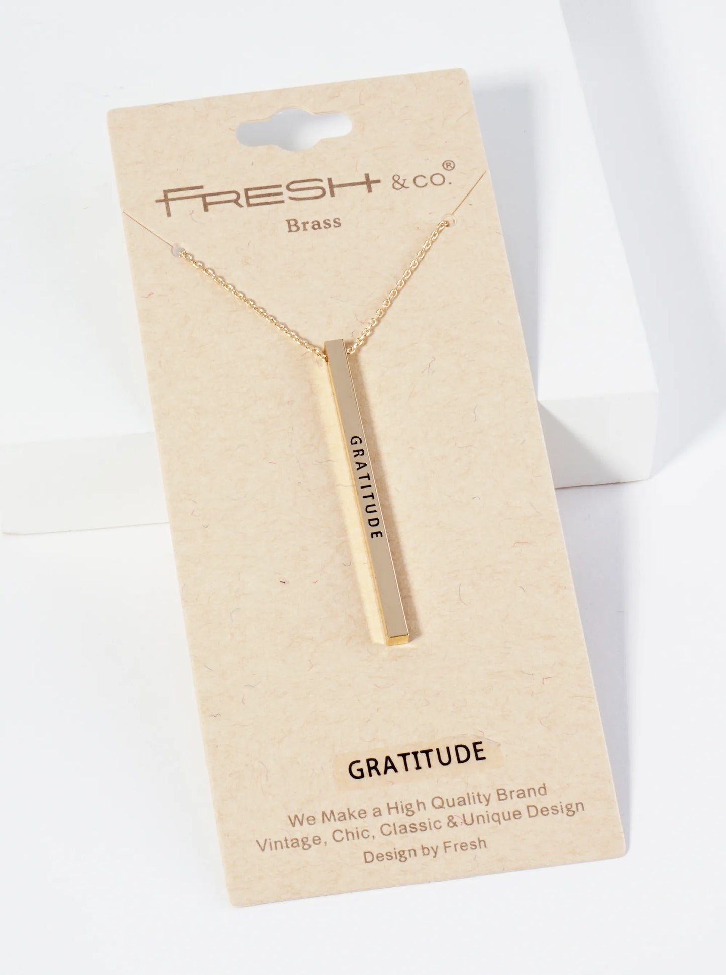 Gratitude Engraved Vertical Bar Pendant Inspirational Necklace