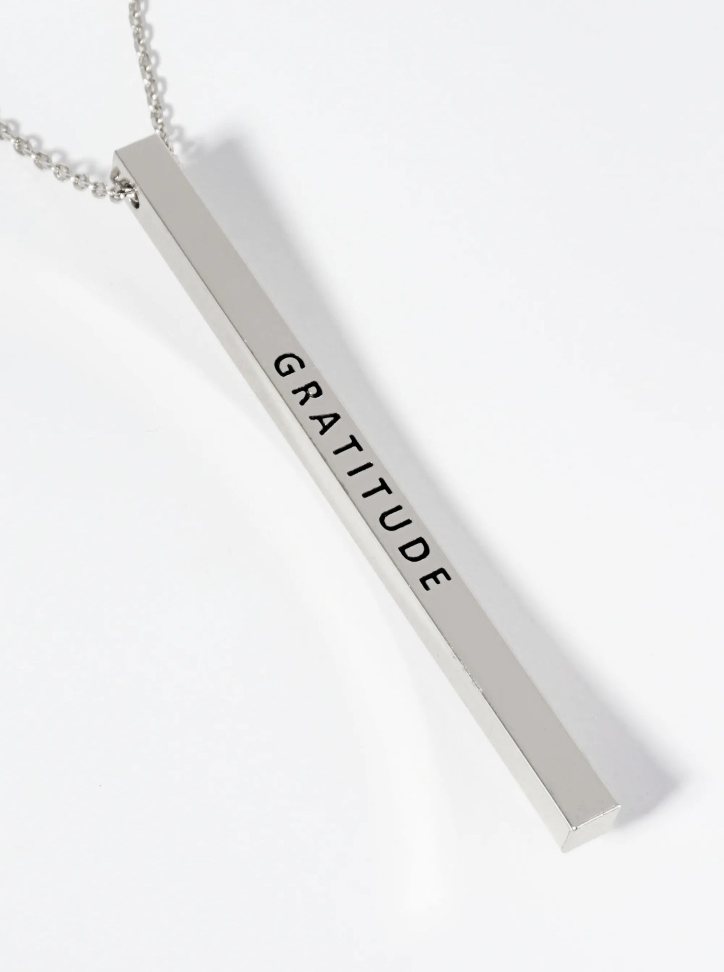 Gratitude Engraved Vertical Bar Pendant Inspirational Necklace