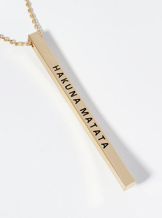 Hakuna Matata Engraved Vertical Bar Pendant Inspirational Necklace
