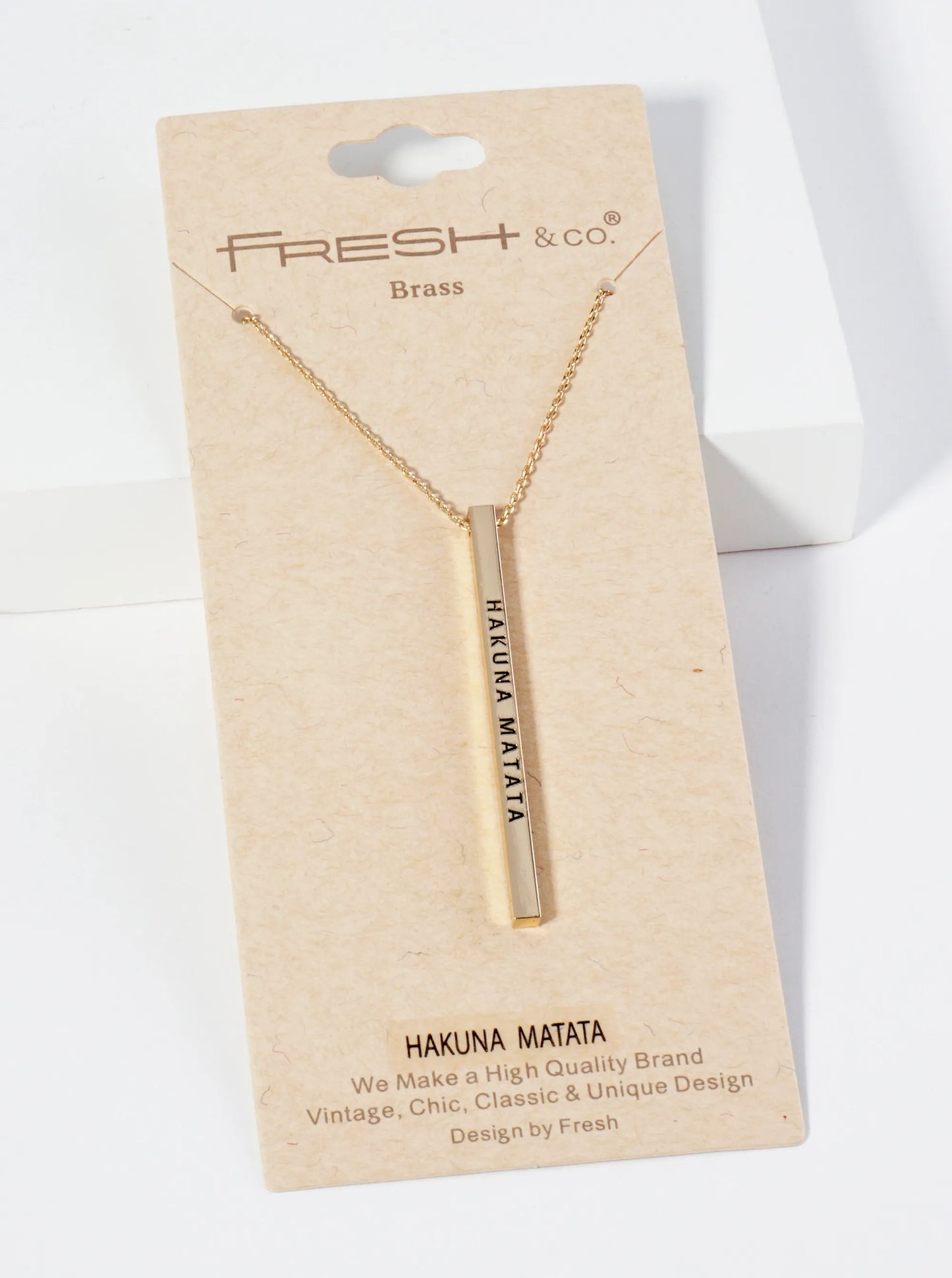 Hakuna Matata Engraved Vertical Bar Pendant Inspirational Necklace