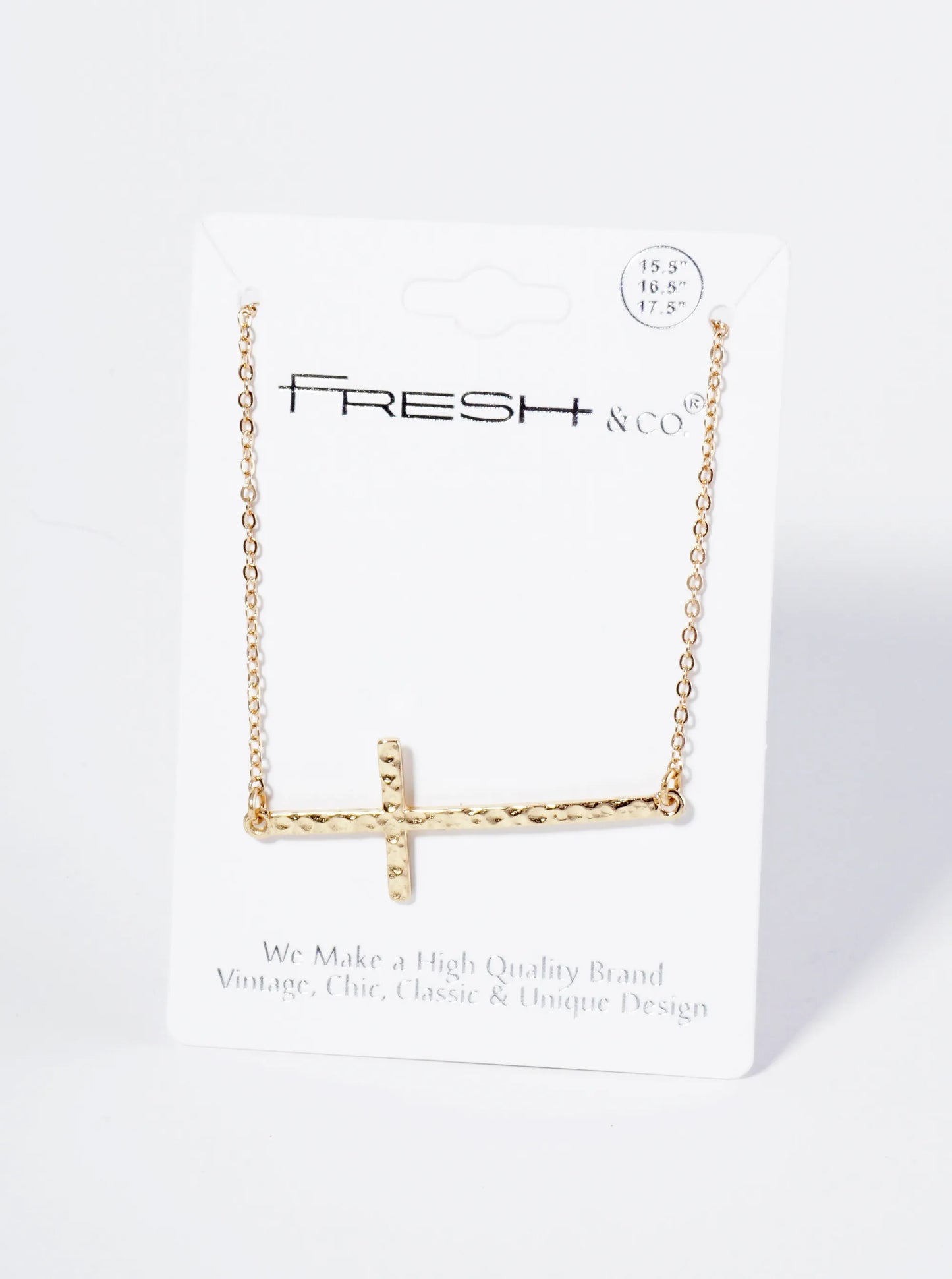 Hammered Metal Sideways Cross Pendant Necklace