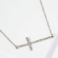 Hammered Metal Sideways Cross Pendant Necklace