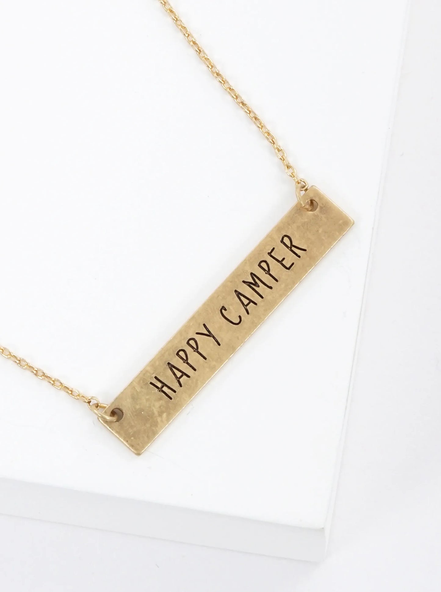 Happy Camper Engraved Horizontal Bar Pendant Necklace