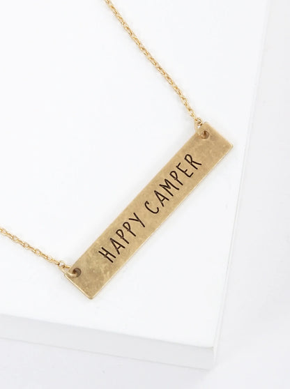 Happy Camper Engraved Horizontal Bar Pendant Necklace