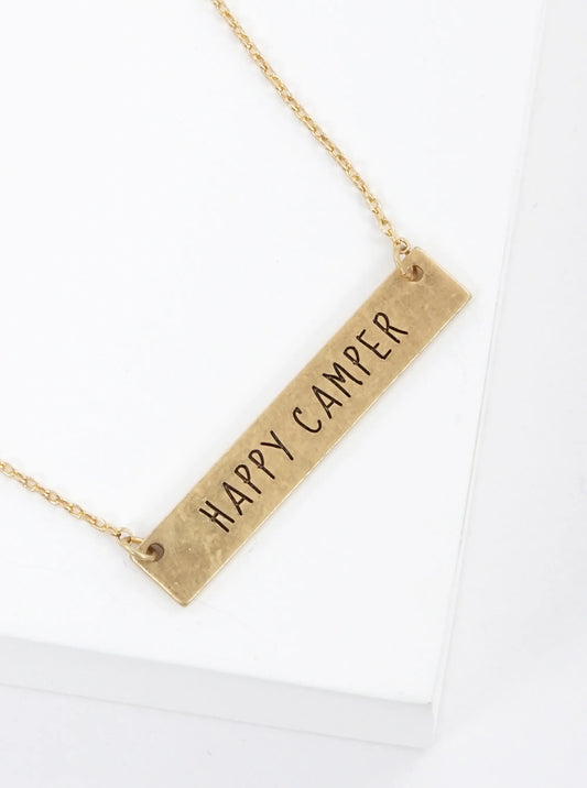 Happy Camper Engraved Horizontal Bar Pendant Necklace