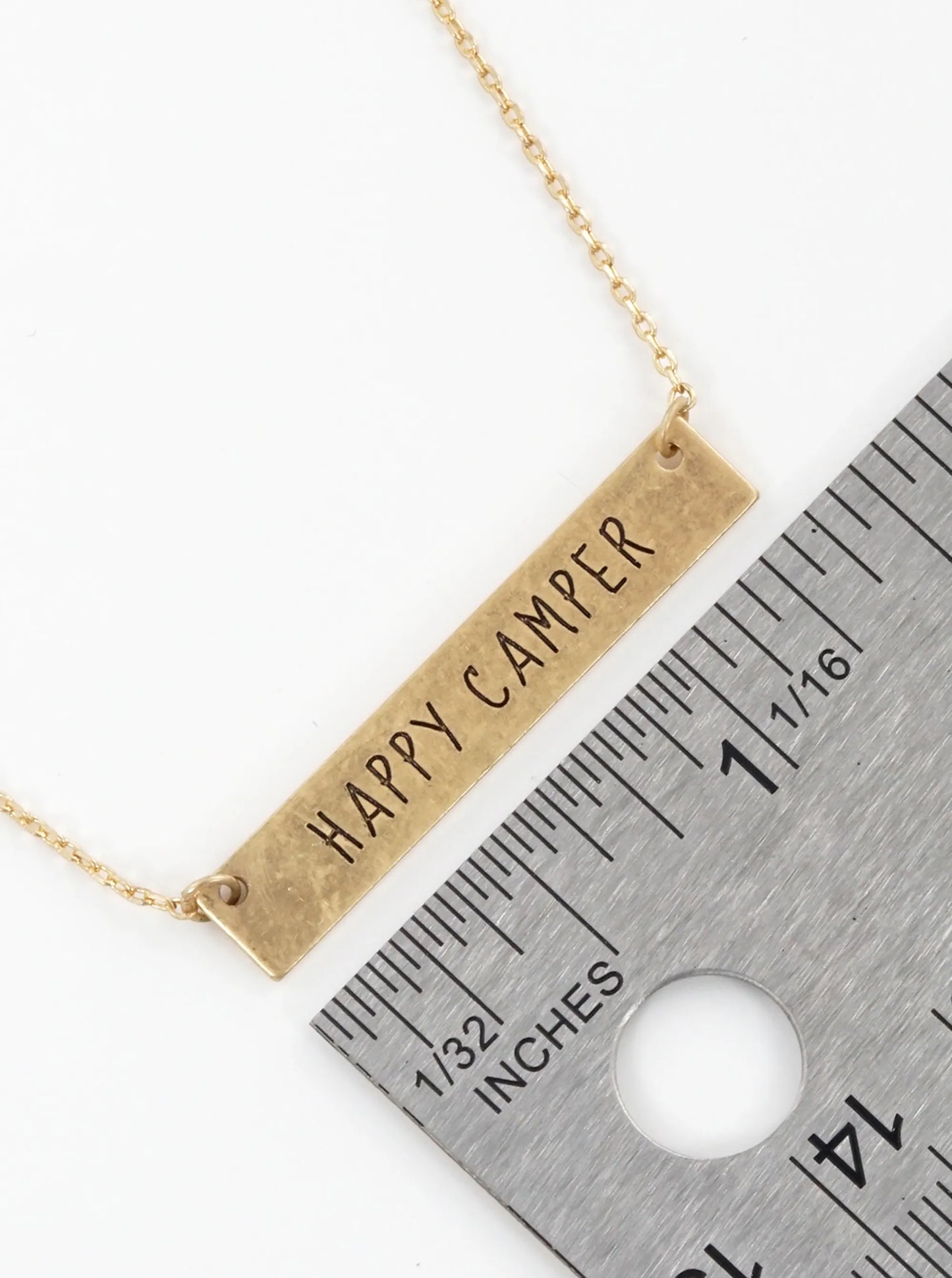 Happy Camper Engraved Horizontal Bar Pendant Necklace