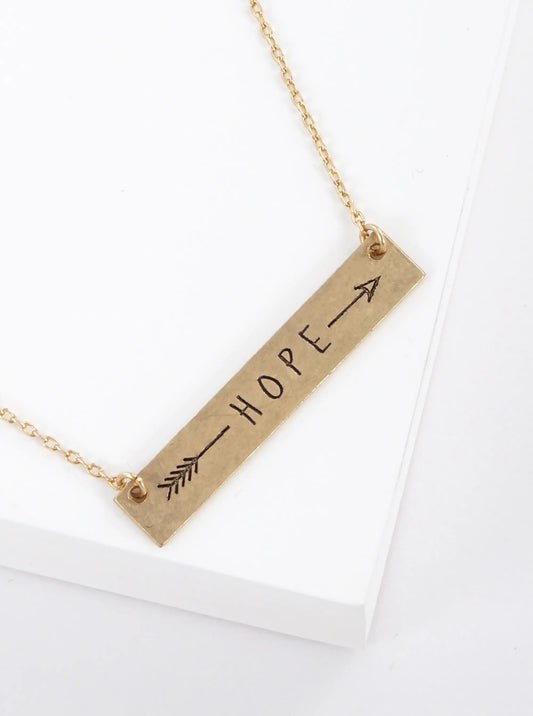 Hope Arrow Engraved Horizontal Bar Pendant Necklace