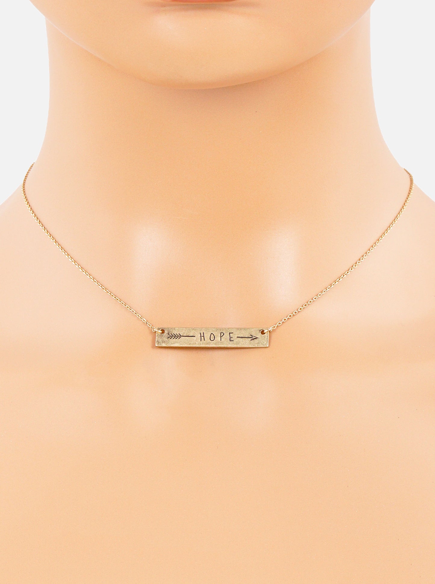 Hope Arrow Engraved Horizontal Bar Pendant Necklace