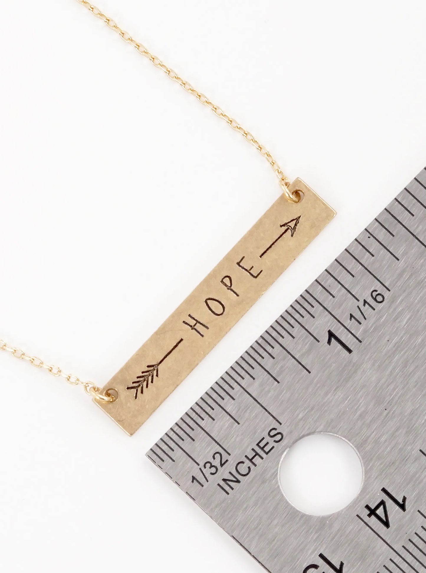 Hope Arrow Engraved Horizontal Bar Pendant Necklace