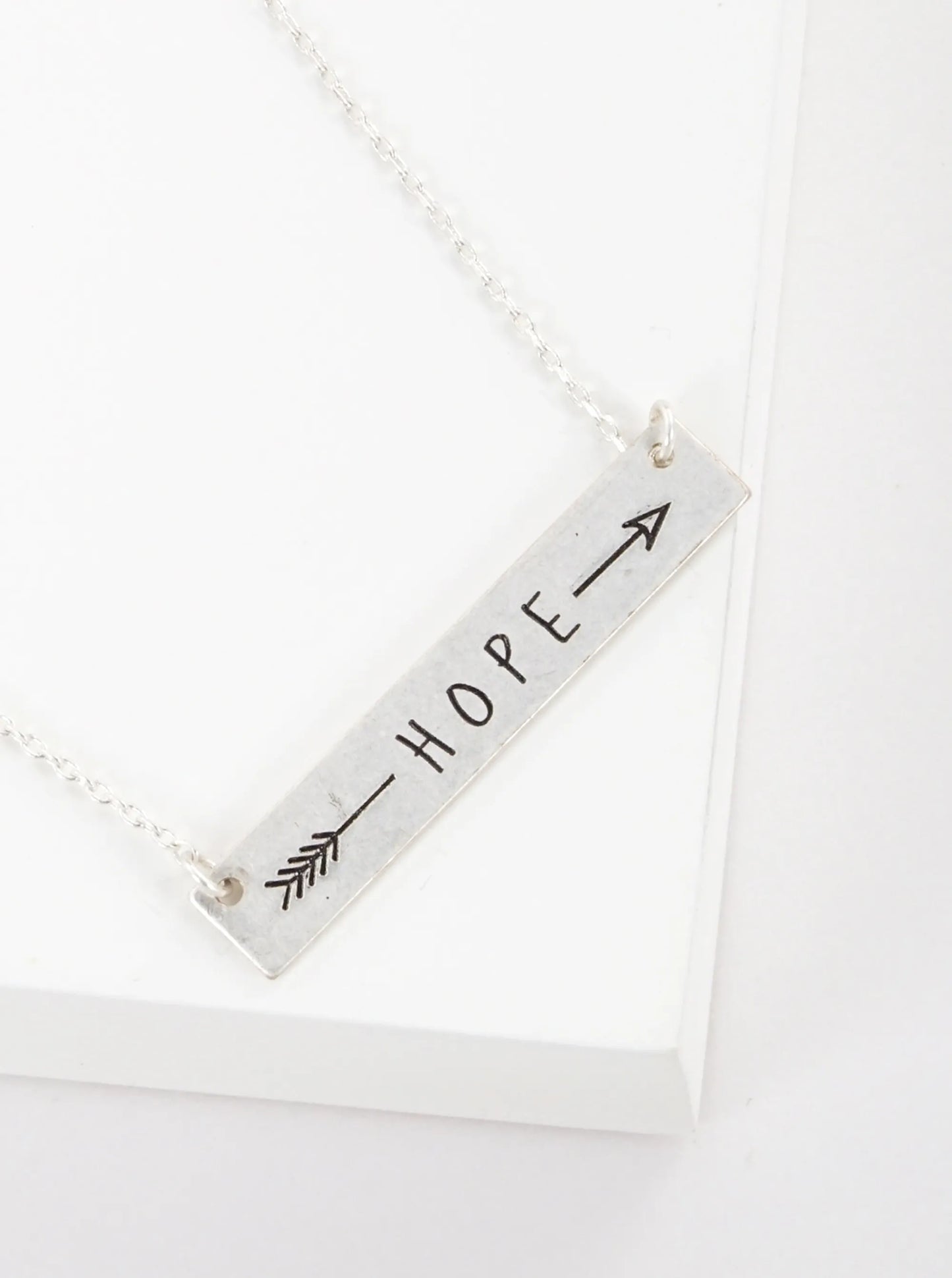 Hope Arrow Engraved Horizontal Bar Pendant Necklace