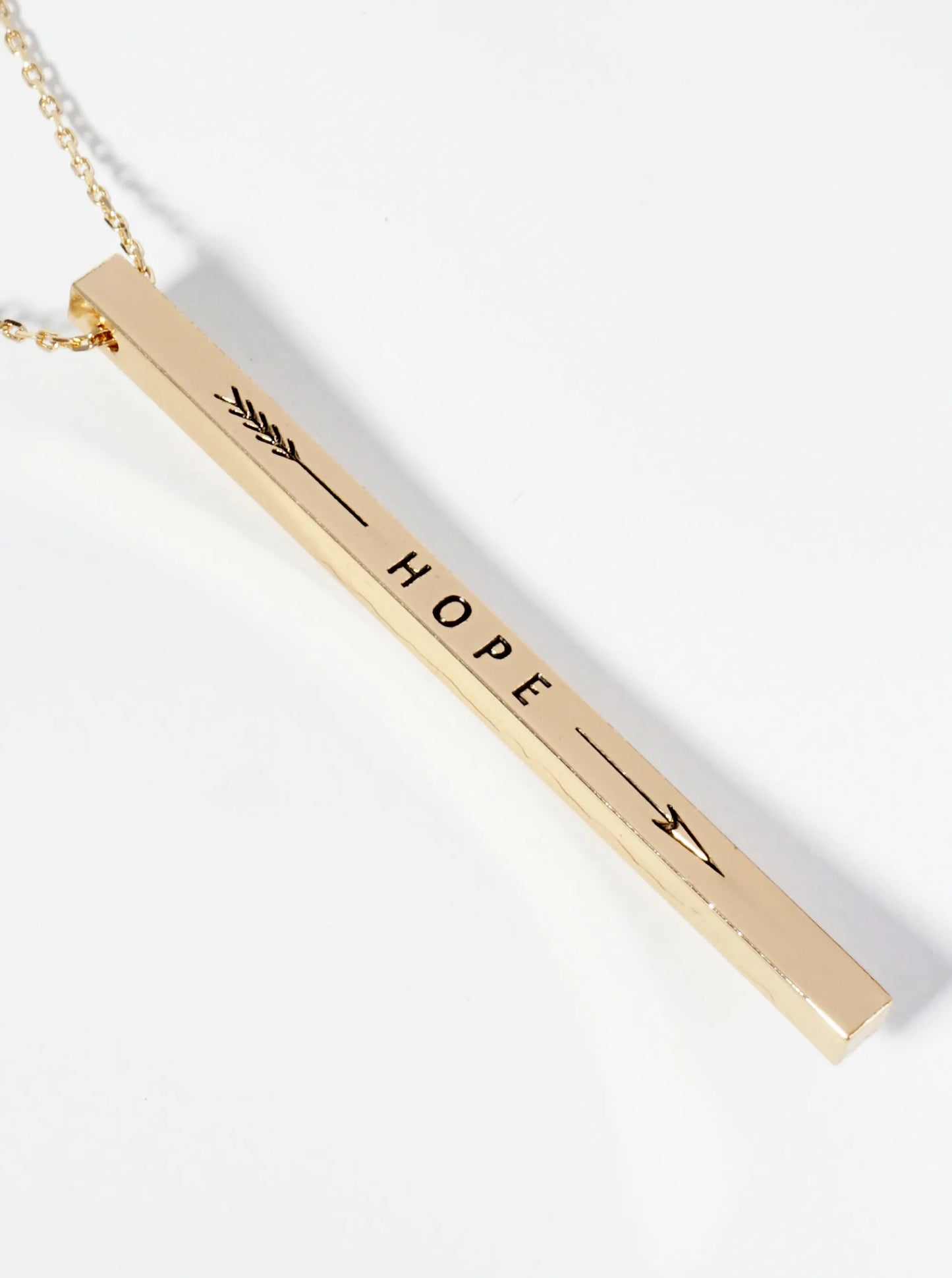 Hope Arrow Engraved Vertical Bar Pendant Inspirational Necklace